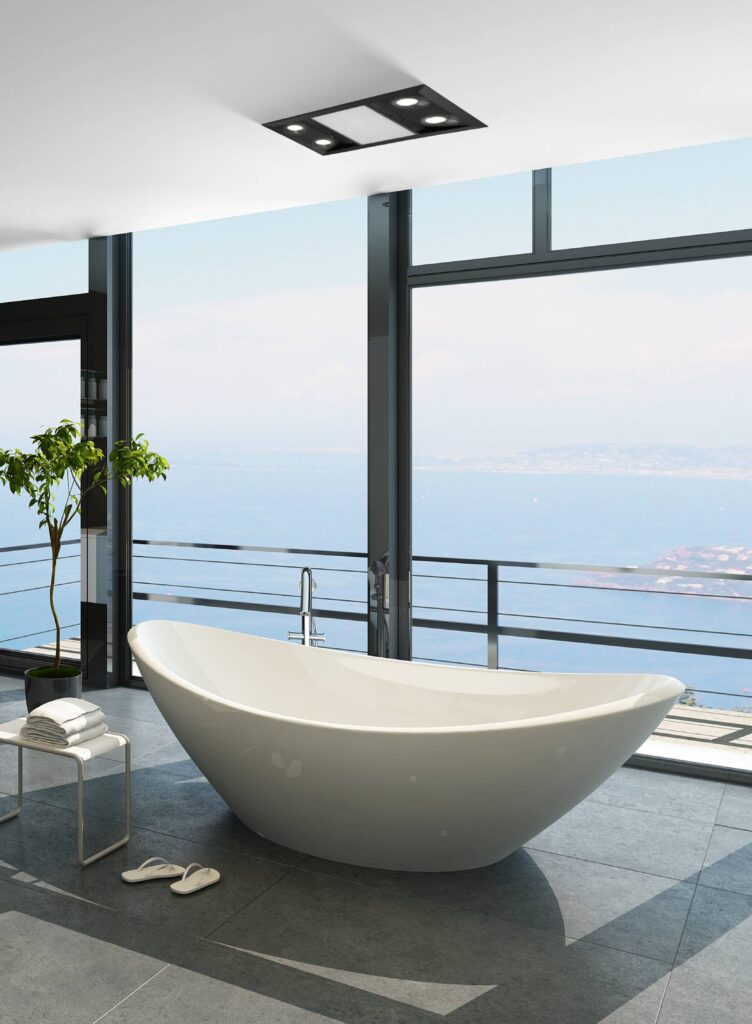 INFERNO Black Bathroom Panel Heater, Fan & light | Castle Lighting